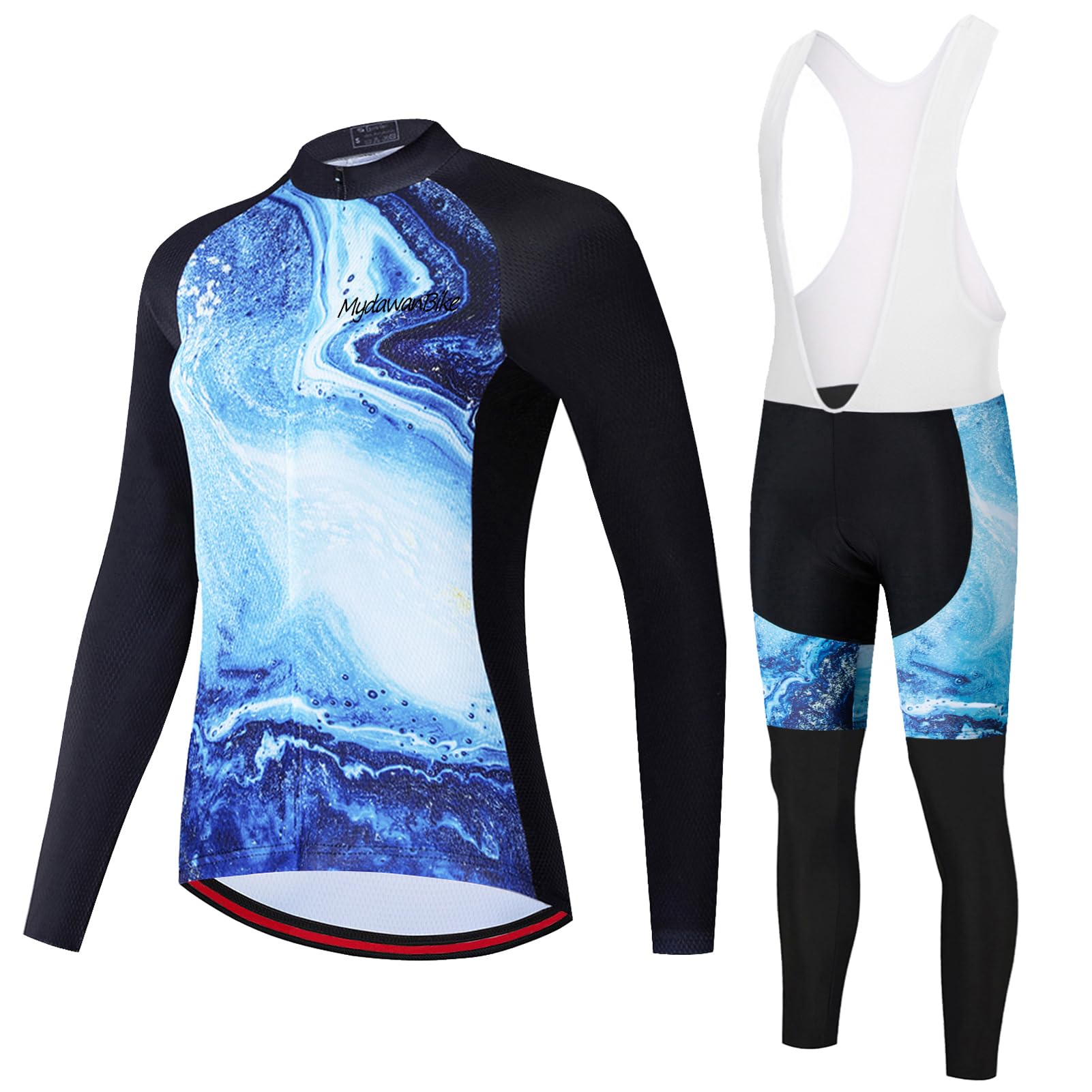 Completo Ciclismo Donna Abbigliamento Bici MTB,Maglia Ciclista Maglietta Ciclo Maniche Lunghe Giacca e Salopette Pantaloni con 19D Gel Imbottiti,Completi Tuta da Bicicletta Jerseys Rapida Traspirante