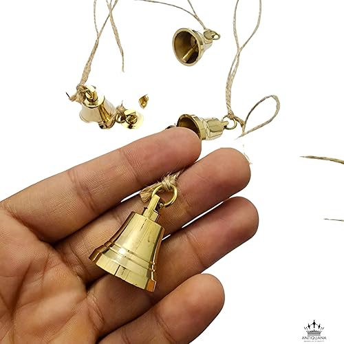 Miniatura 7 de Juego de 6 cascabeles de latón macizo, decoración festiva de armonía para colgar, campanas de latón hechas a mano, decoración de Navidad, campanas