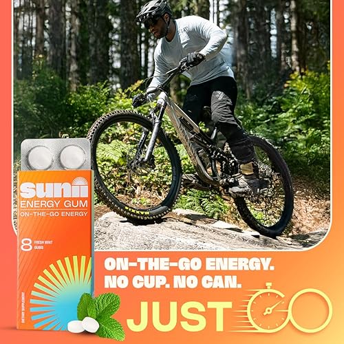 Miniatura 3 de Sunii Energy Gum - Goma de mascar de impulso rápido de energía y enfoque, 50 mg de cafeína, sabor a menta fresca, vitaminas B6 y B5, taurina,