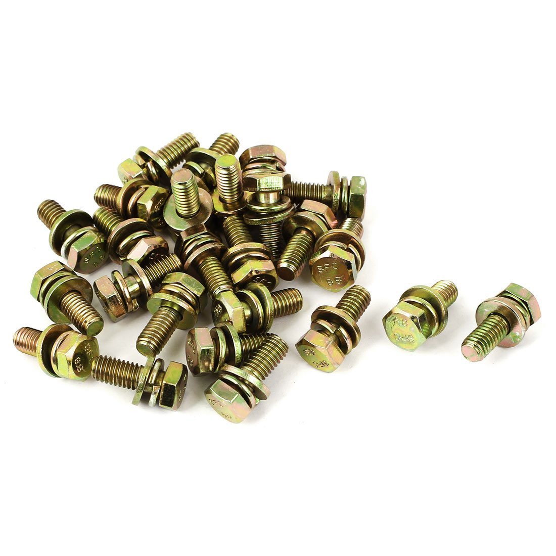 Sourcingmap M6x16mm 8.8 Grade Yellow Zinc Plated Hex Head Bolt 25pcs w Washer