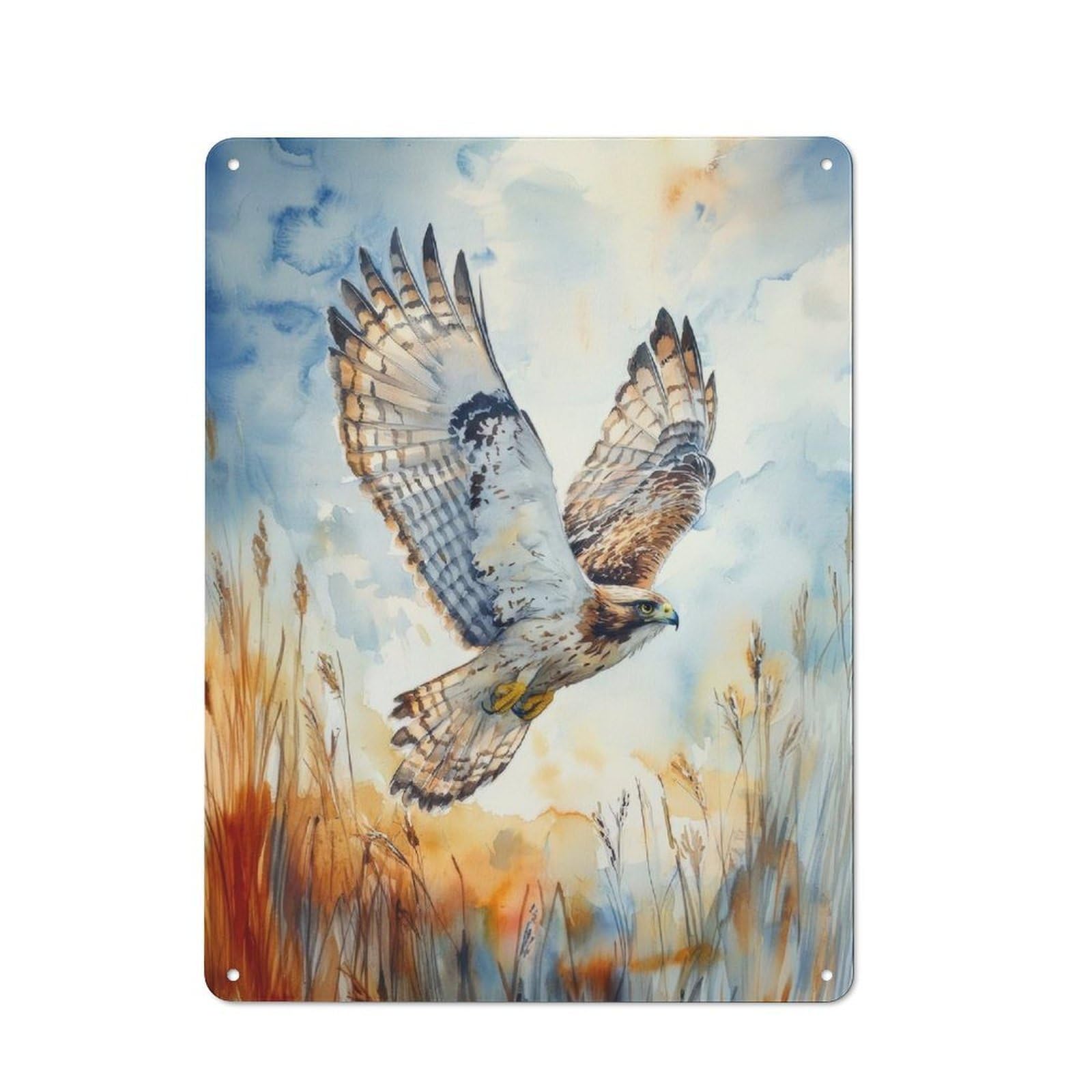 Junmoney Hawk In Flight Watercolor Retro Tin Sign 40X30cm For Workshop Wall, For Home Interiors And Metal Sign Collectors