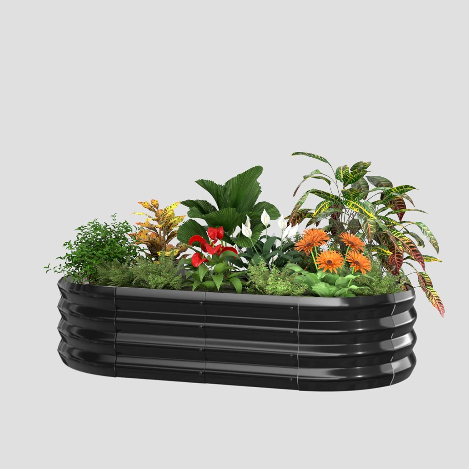 GREENER Raised Garden Bed 4X2X1 ft Galvanized Planter Boxes Oval Metal Garden Bed Outdoor