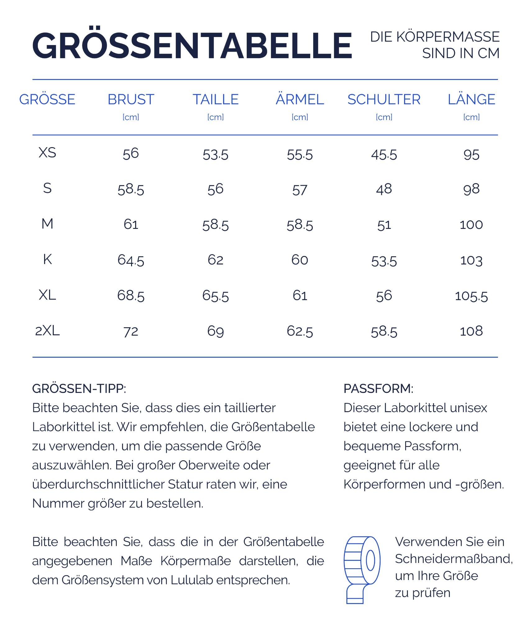LuluLab Laborkittel Unisex für Herren & Damen, Relaxed Fit, 200 GSM Polyester-Baumwolle, mit Druckknöpfen und 3 Taschen, für Medizin, Arbeit & Schule, Weiß