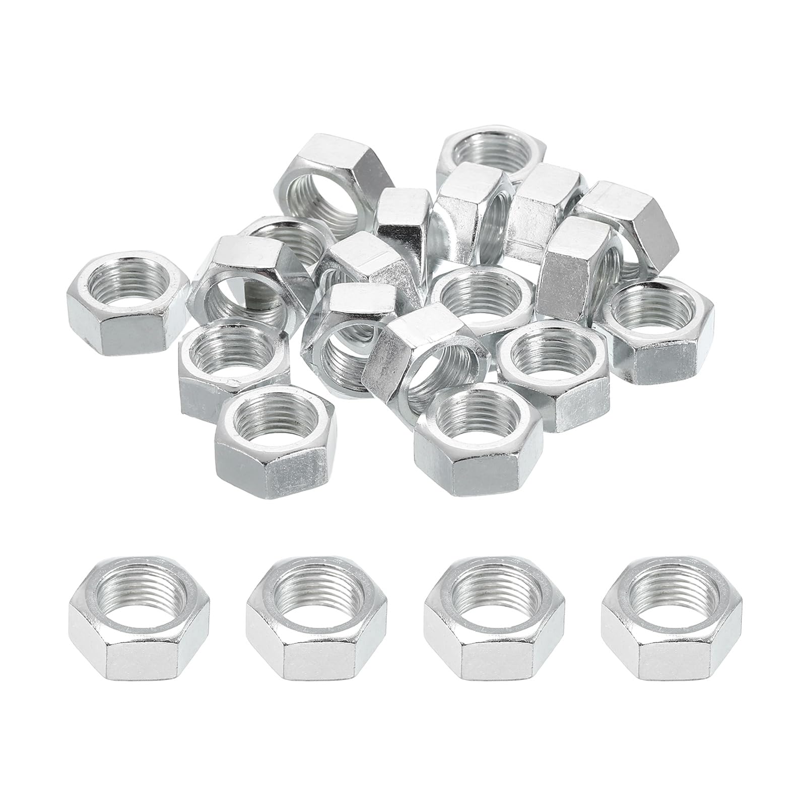 PATIKIL M10x1x7mm Steel Hex Nuts, 25Pcs Metric Fine Thread Carbon Steel Zinc Plated Finished Hardware Screw Nuts Fasteners for Machinery Manufacturing, Industrial Use, 14mm Width