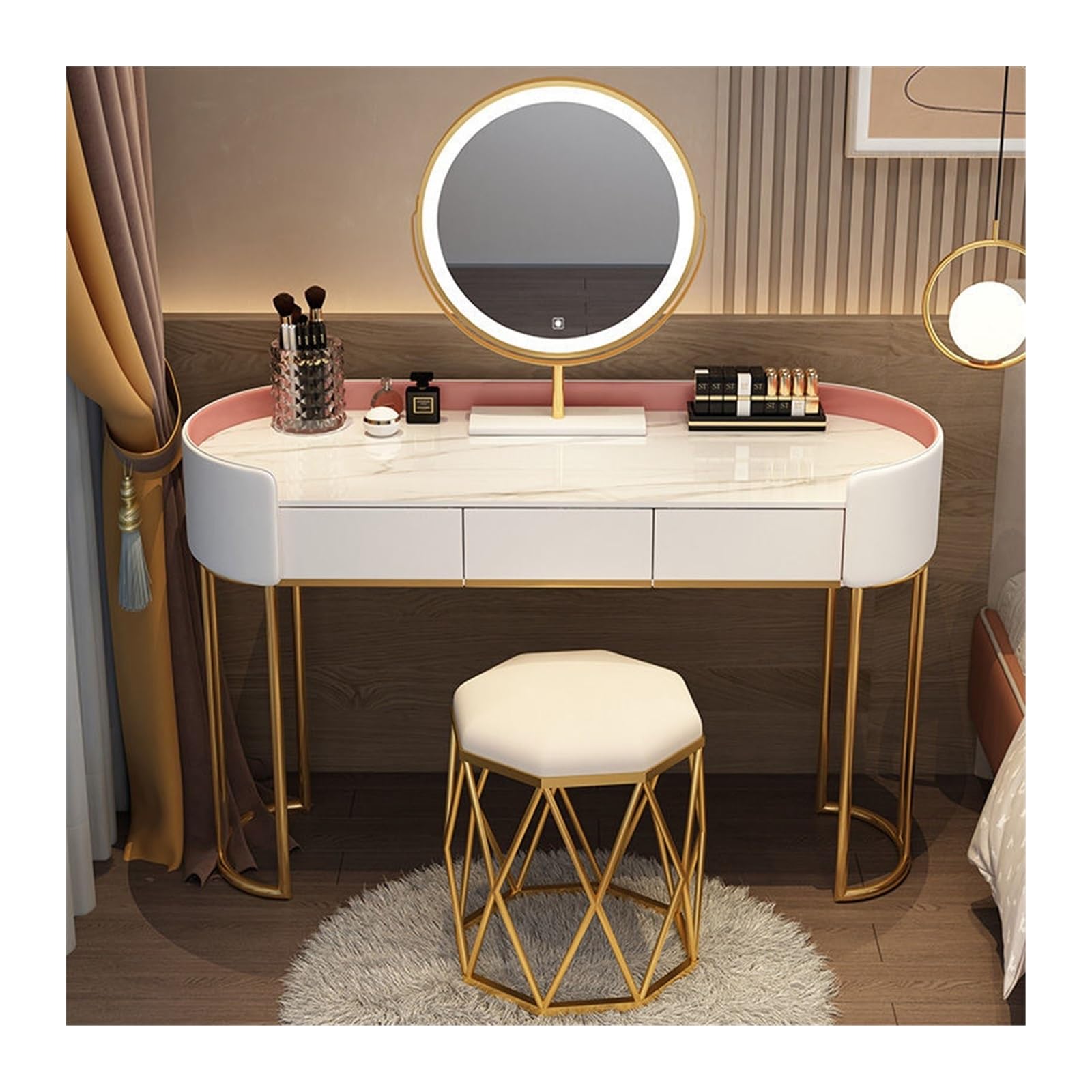CGCSYZ Vanity Desk Modern Bedroom Dressing Table Home Multifunctional Storage Cabinet Makeup Table Home Furniture Makeup Dressing Table (Pink L 120cm)