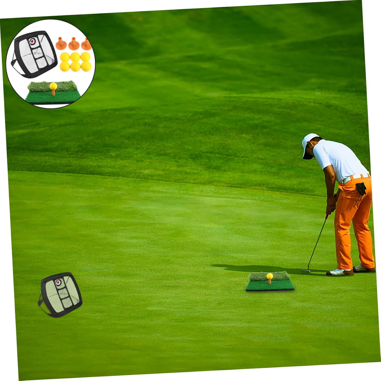 HANABASS 1set Nylon Golf Practice Net Set Portable Hitting Mat and Accessories for Training for Beginners and Family Games