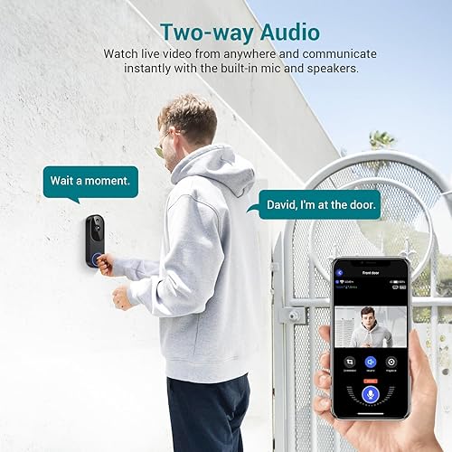 Miniatura 4 de Cámara de timbre de video inteligente inalámbrica, receptor de timbre incluido, vista en vivo, detección humana AI, WiFi 2.4G, visión nocturna,