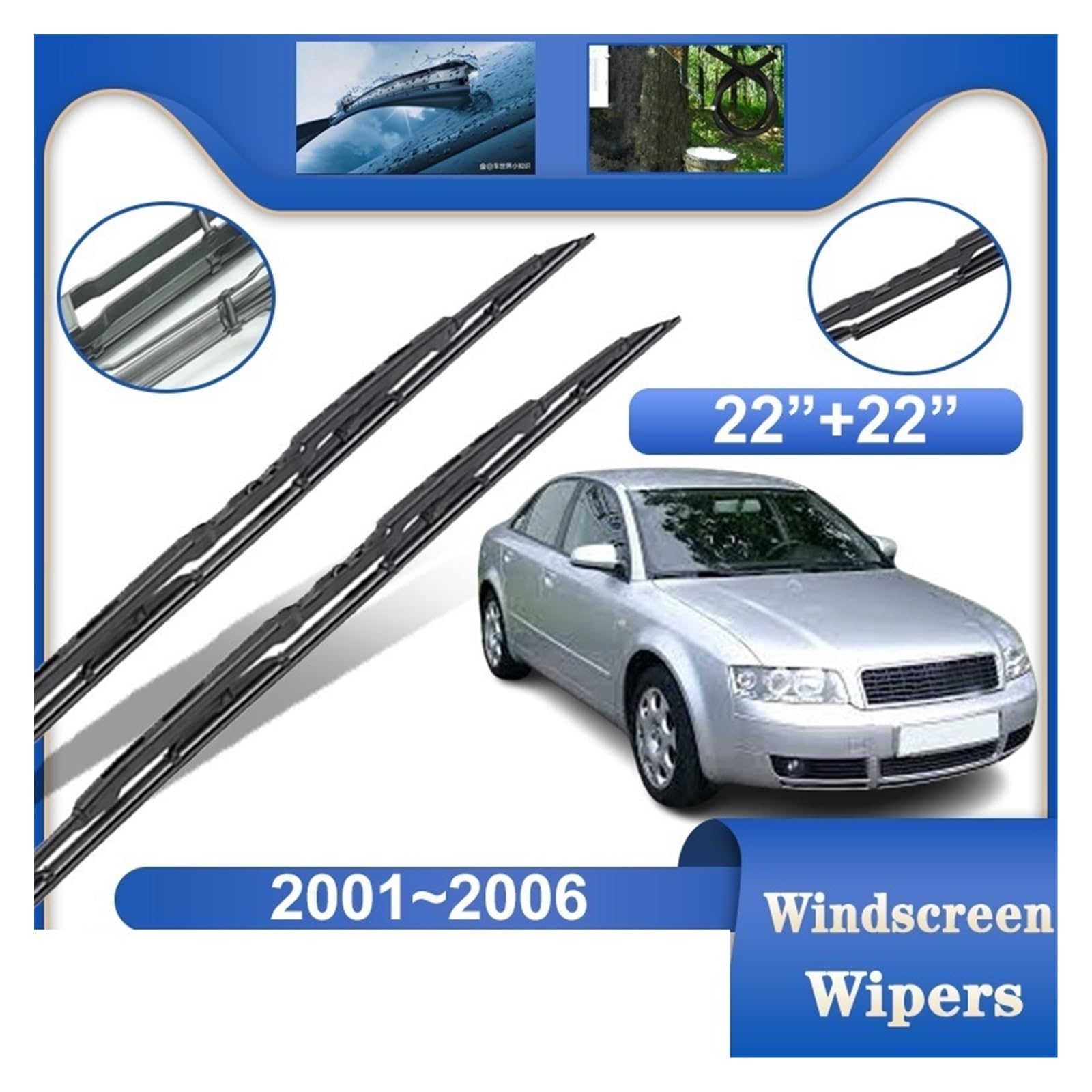 Frontscheibenwischerblätter Für AUD& A4 B6 8E 2001 2002–2006 Leiser Auto-Scheibenwischer Autozubehör Wischerblatt