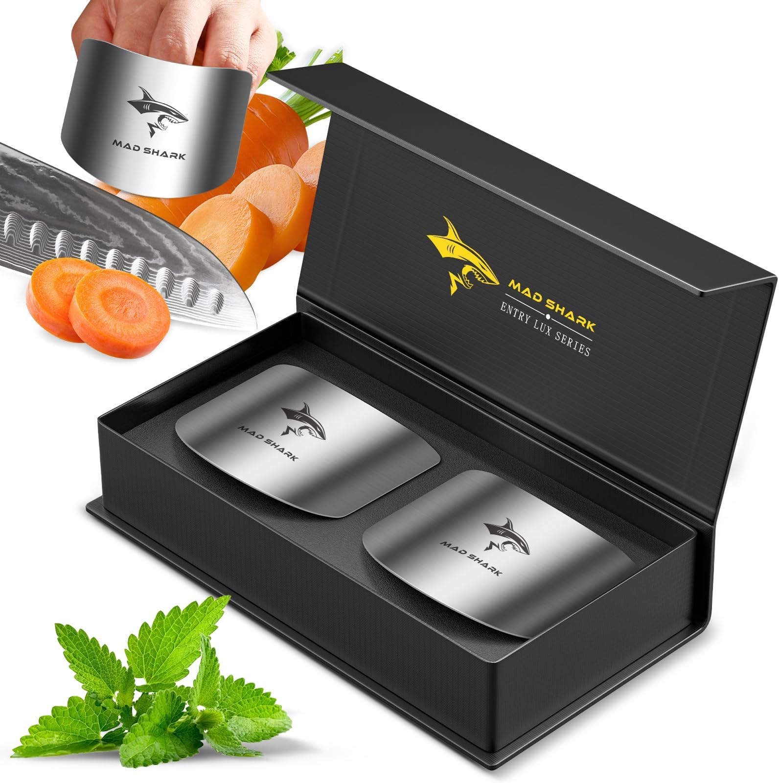 MAD SHARK 2pcs Chef Finger Guards for Cutting aid, Stainless Steel Protectors for Cutting, Avoid Hurting, Slicing and Chopping Kitchen Tools