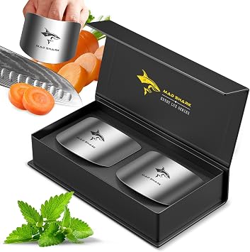 MAD SHARK 2pcs Chef Finger Guards for Cutting aid, Stainless Steel Protectors for Cutting, Avoid Hurting, Slicing and Chopping Kitchen Tools