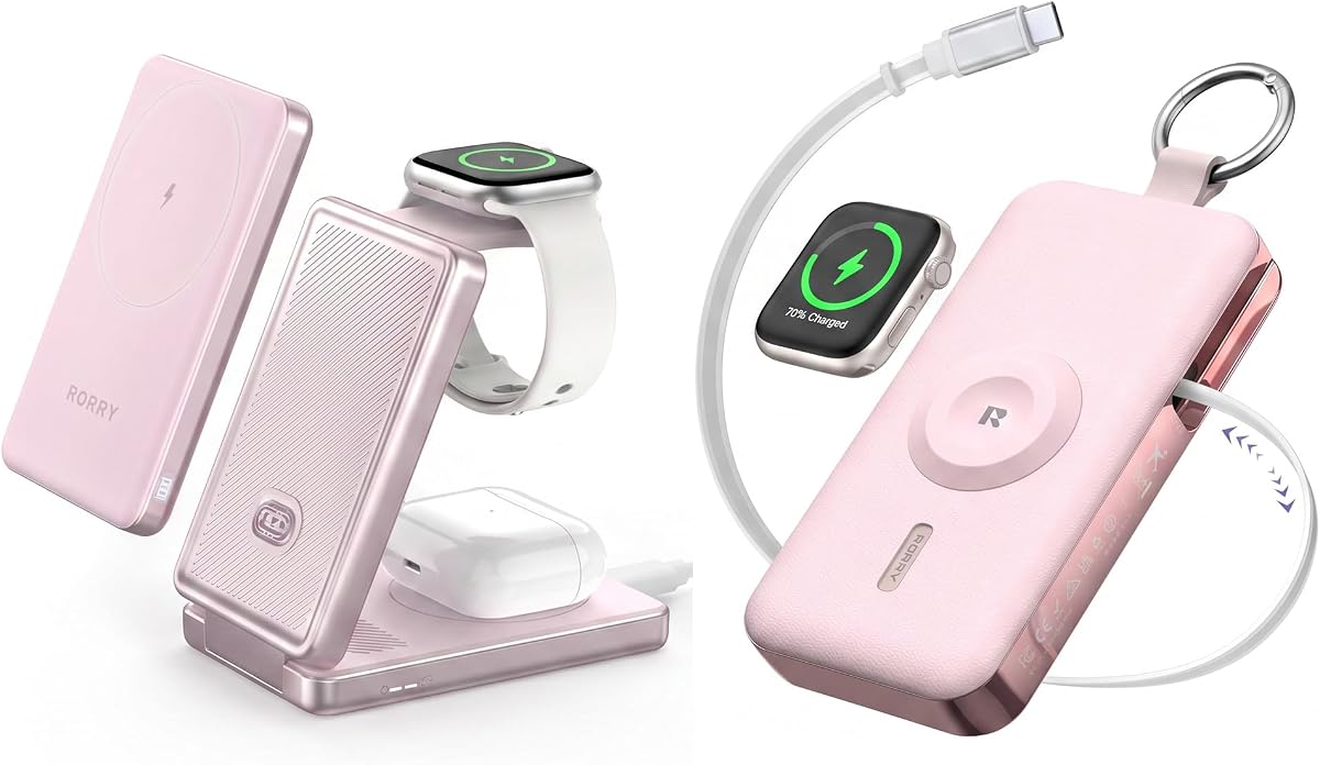 RORRY CharmGo Cargador portátil 3 en 1 12000mAh 30W Cable retráctil incorporado Estación de carga Aurodock 4 en 1 para Apple [Banco de energía desmontable de 10000mAh]