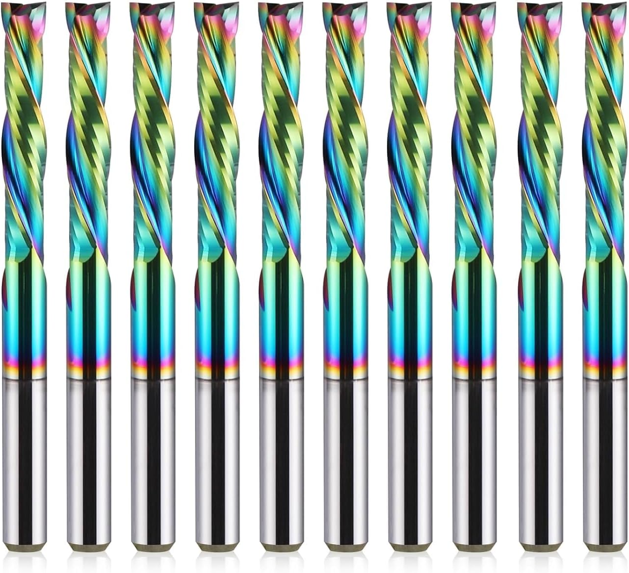 HOZLY Woodwork Milling Cutter ,DLC Coating ,UP & Down Cut 2 Flutes Spiral Carbide Milling Tool CNC Router Compression Wood End Mill Cutter Bits,1/8Inch Shank ,1/8Inch Cutting Dia ,17mm CEL Pack of 10