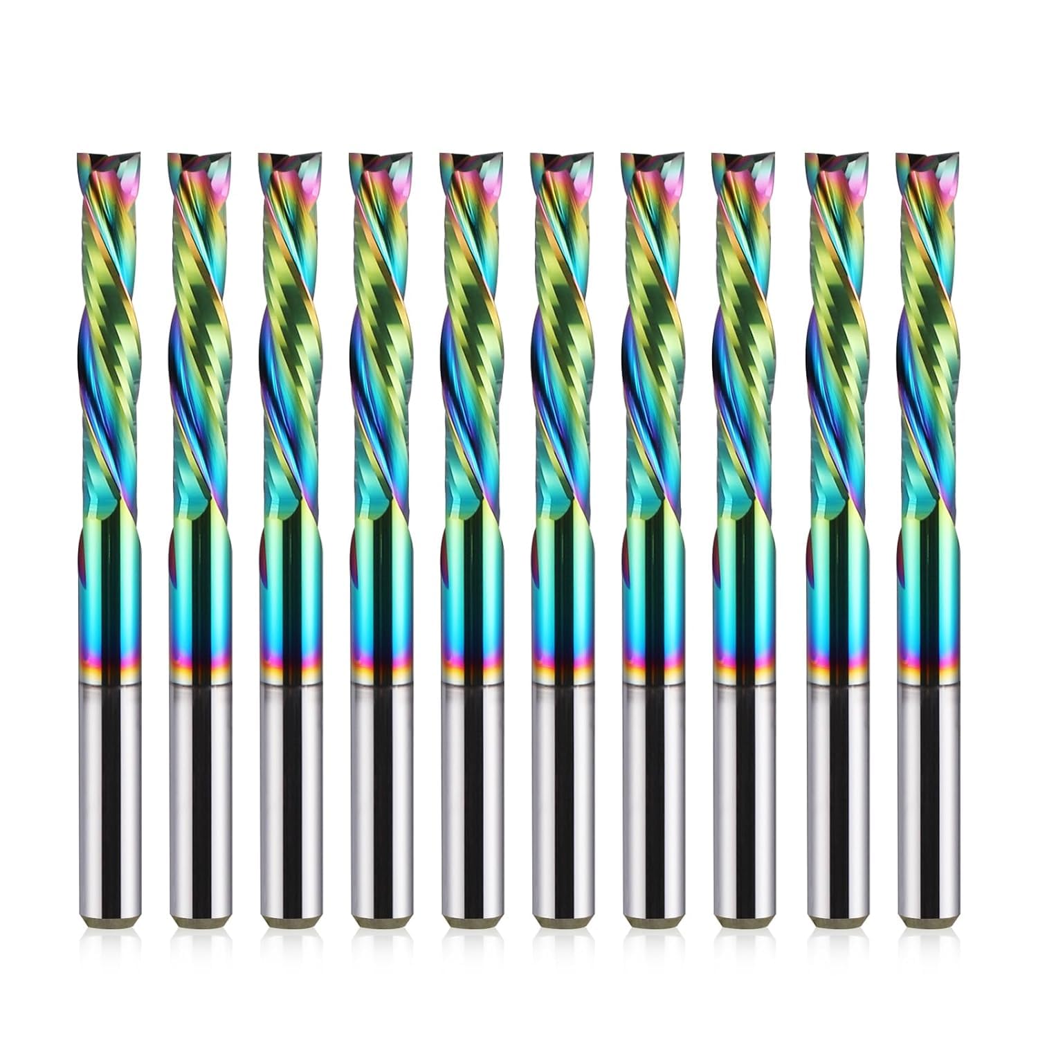 HOZLY Woodwork Milling Cutter ,DLC Coating ,UP & Down Cut 2 Flutes Spiral Carbide Milling Tool CNC Router Compression Wood End Mill Cutter Bits,1/8Inch Shank ,1/8Inch Cutting Dia ,17mm CEL Pack of 10