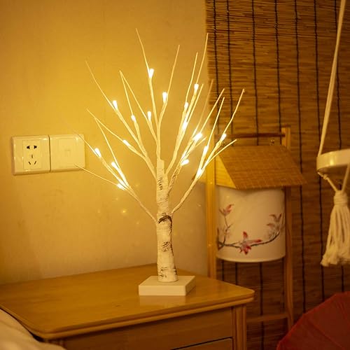 Miniatura 7 de Árbol de Pascua, árbol de abedul iluminado, 1.5 pies, 18 luces LED cálidas, funciona con pilas, luces de decoración de mesa de Pascua para