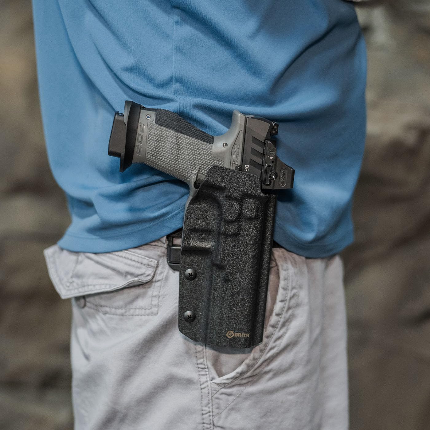 GRITR OWB Kydex Right Hand Gun Holster Fits Walther PDP Series | EDC Pistol Accessories w/Optic Cut, Adjustable Retention & Cant, Compatible with Safariland QLS/G-Code RTI Attachments