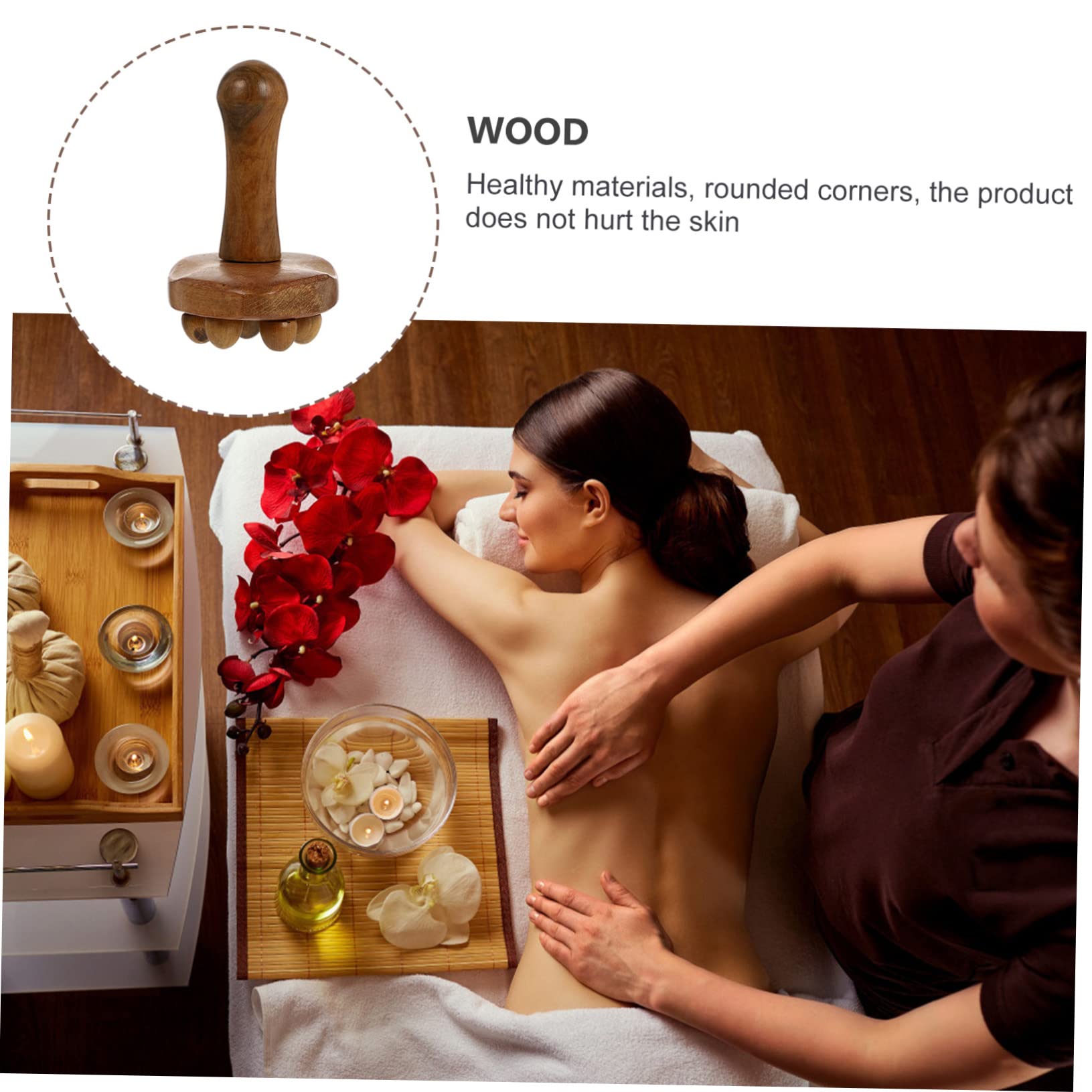 BESTYASH 4piezas Masajeador De Madera Multiusos Para Relajación Herramienta De Masaje De Aromaterapia Para Espalda Cuello y Piernas Diseño De Cuerpo De Madera Natural