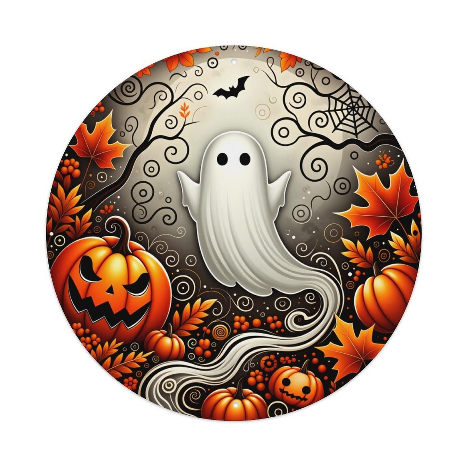 Ghost Pumpkin Leaves Bat Web Metal Tin Sign Vintage Garden Bedroom Cafe Bar Man Cave Home Wall Decor Metal Poster 8x8 inches