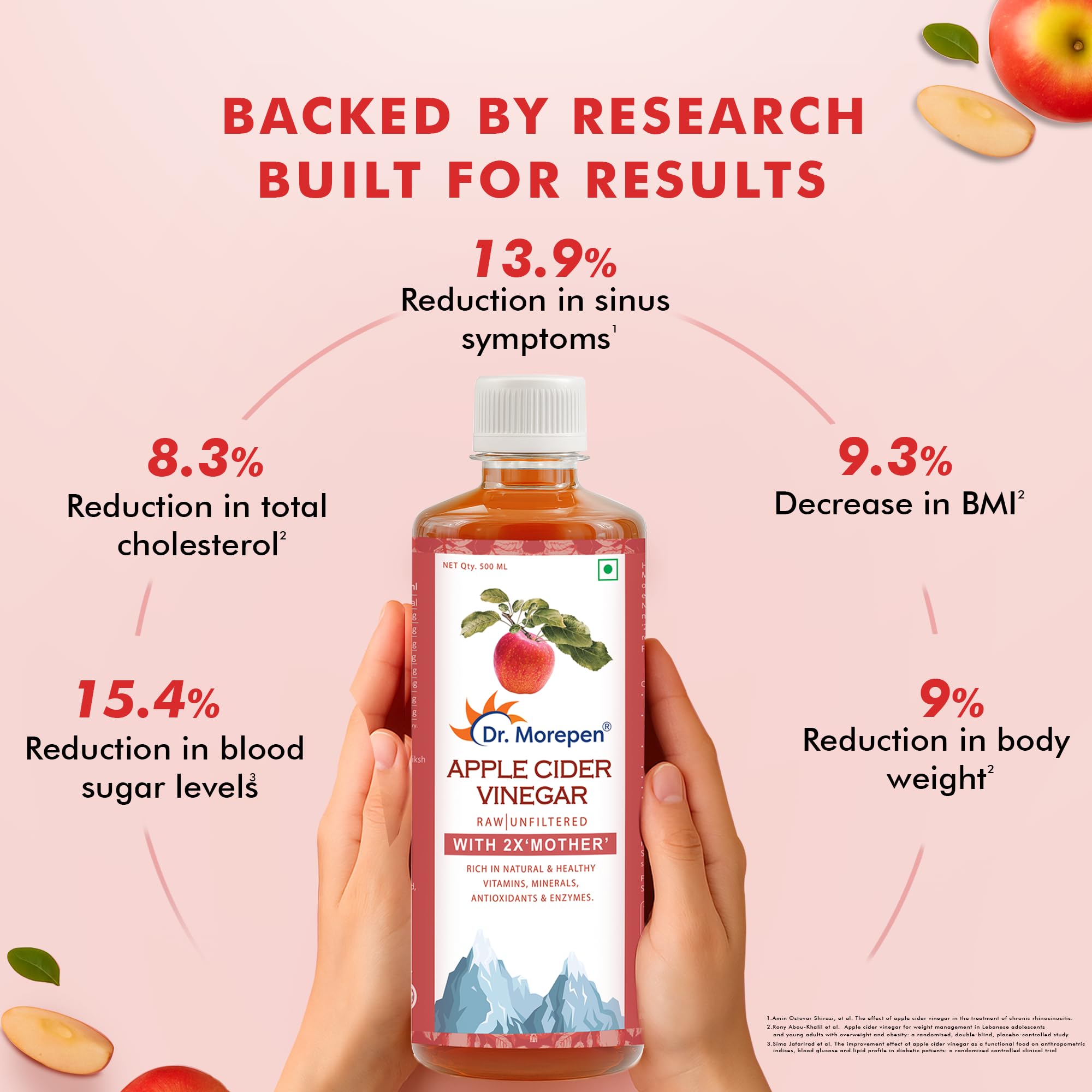 DR. MOREPEN Apple Cider Vinegar | 100% Unpasteurized & Naturally Fermented | For Weight Management, Immunity, Skin & Hair | 500ML 2