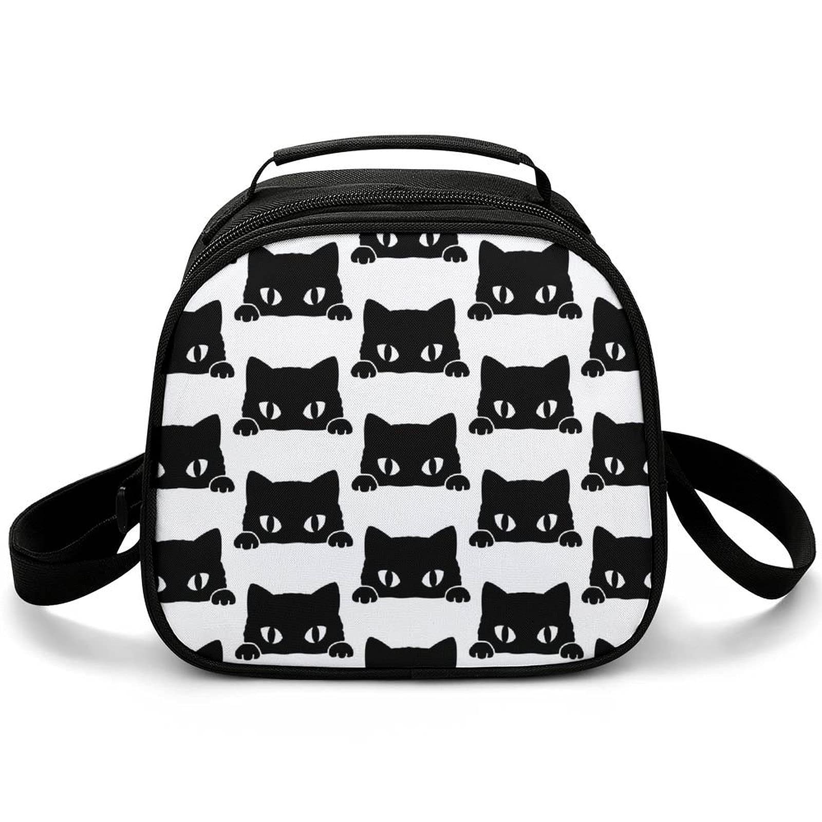 Cartoon Cat Black Lunch Tote Bag for Teens Girls Boys School Students