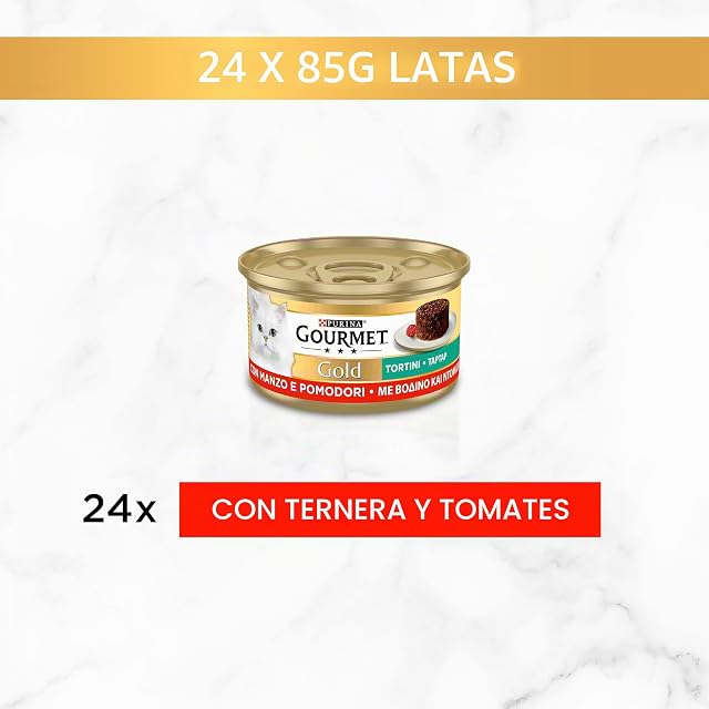 Foto 2 de 6 de Purina Gourmet Gold - Tartaletas con Verduras húmedas y Gatos con Carne y Tomate, 24 latas de 85 g