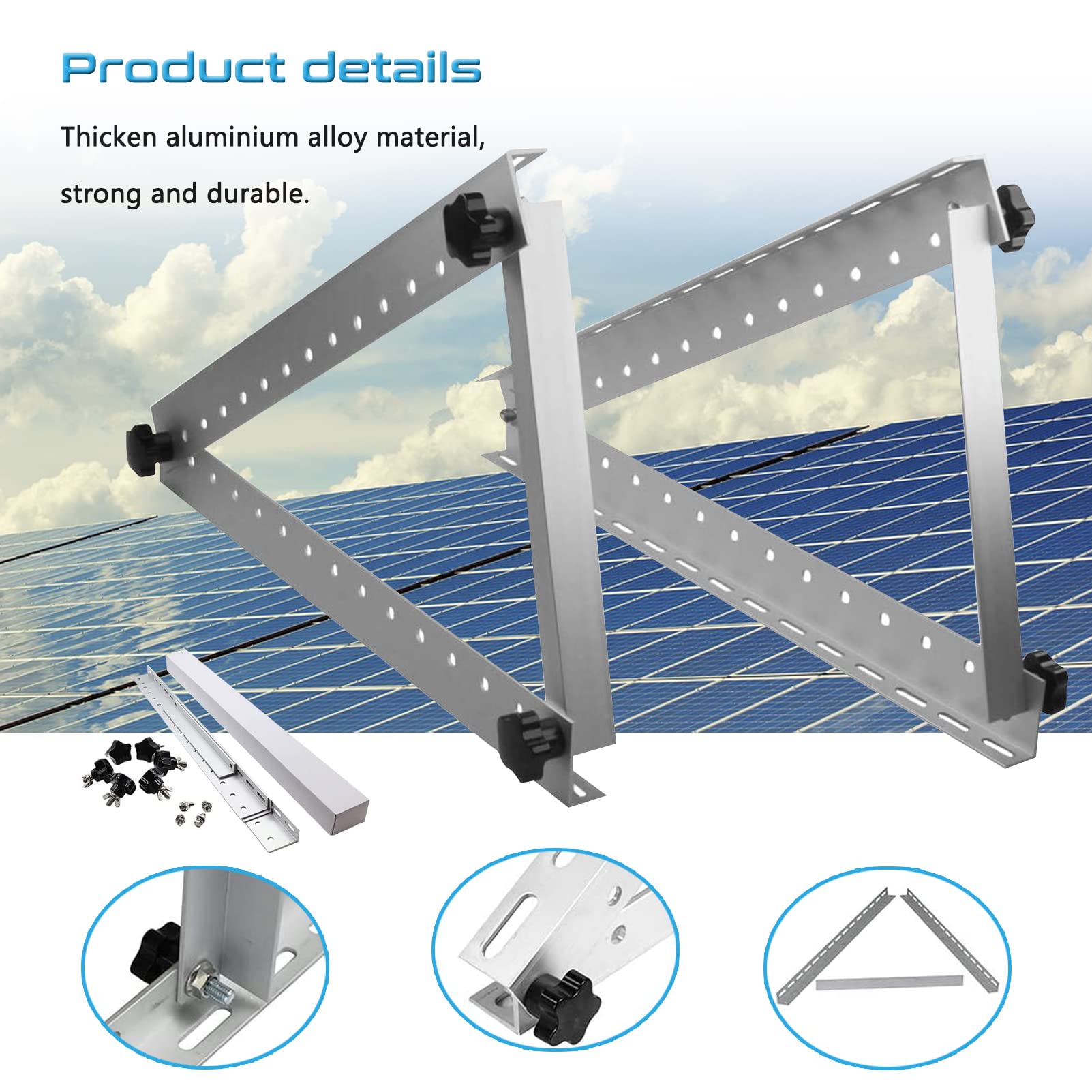 Kit di staffe di montaggio regolabili per pannello solare inclinabile – Sistema di supporto in lega di alluminio per pannelli da 250 ~ 300 W, ideale per tetto/barca/superfici piane, 2 paia