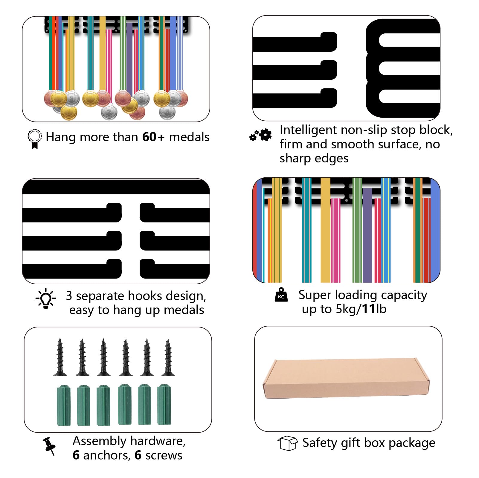 Porta Medaglie Da Corsa CREATCABIN - Espositore A Parete Con Design ECG, Nero - Foto 5