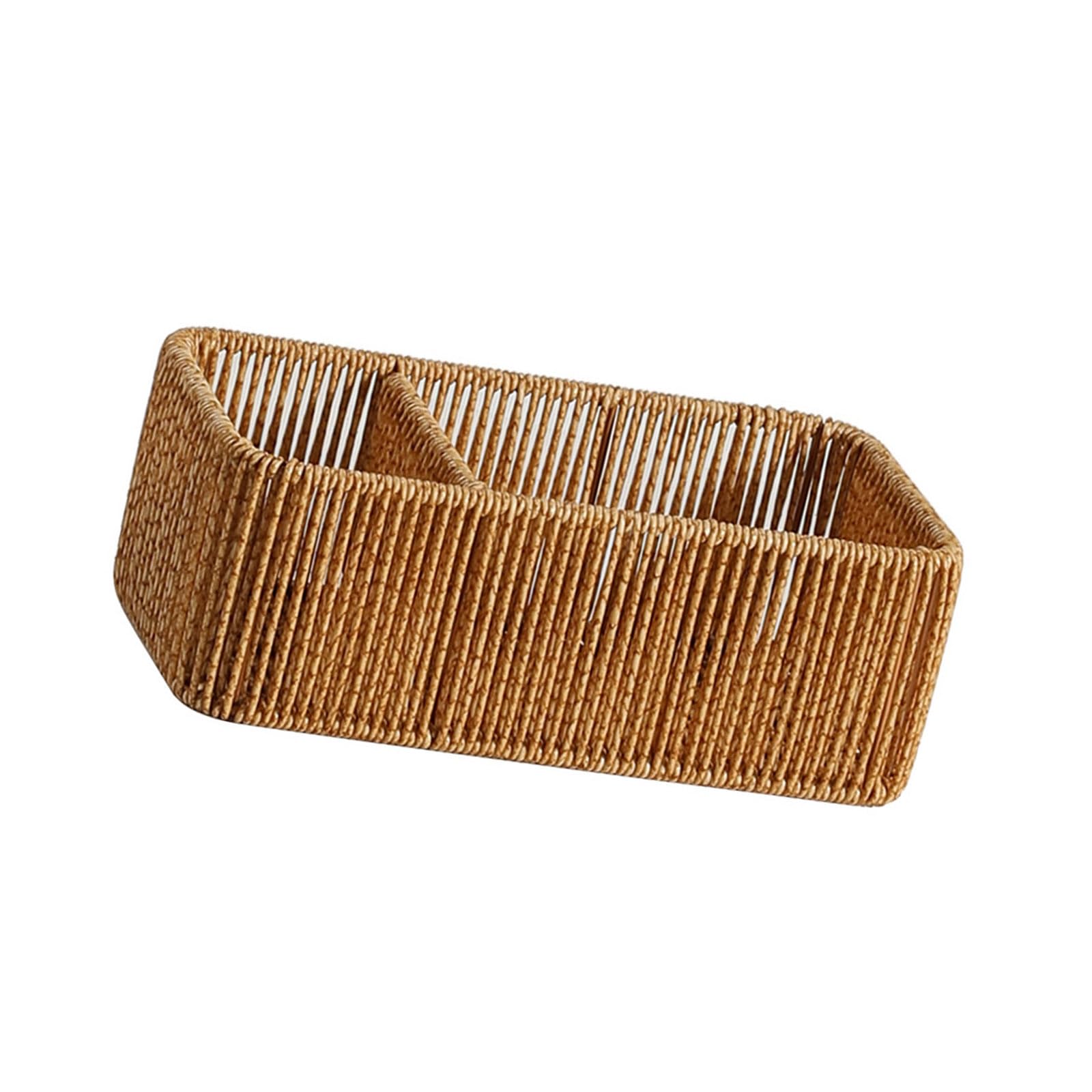 Handcraft Rattan Multiple Compartment Tissue Holder Kitchen Countertop Organizers Rattan Desk Storage Handwoven Multi Compartment Tray for Supplies and Home Decor