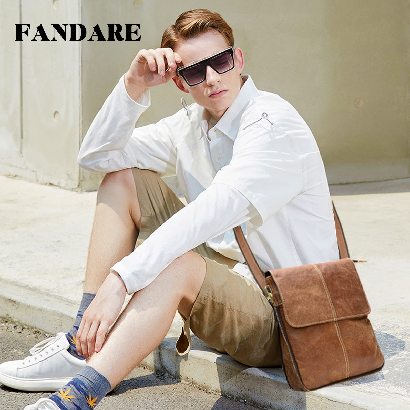 FANDARE Retrò Borse Tracolla Uomo Borsello Borsa a Tracolla Pelle Espandibile Borsa a Spalla Impermeabile Crossbody Bag per scuola Università Business Viaggio Lavoro Borsa a Spalla per cellulare