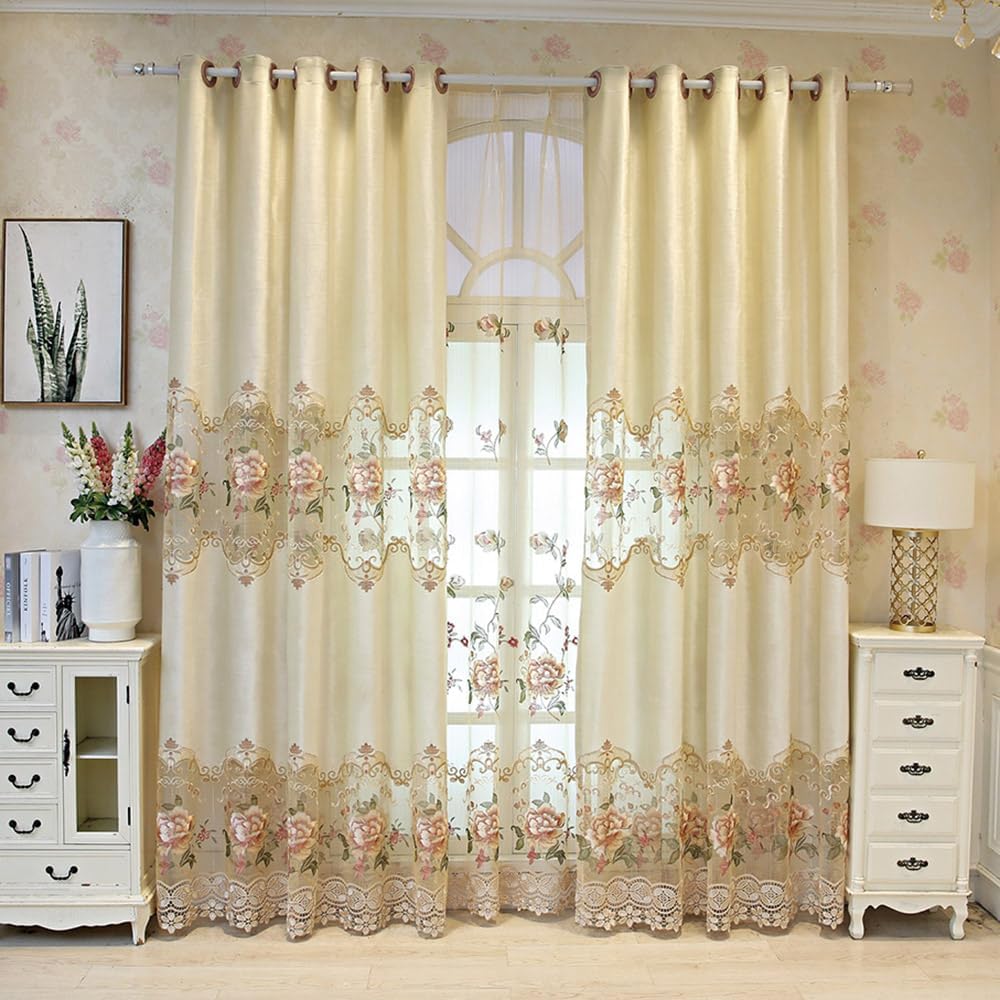 Grommet Top European and American Luxury Embroidered Semi Blackout Window Treatments Living Room Decoration Curtain Draperies Ring Process 1 Panel 75Wx96L inch