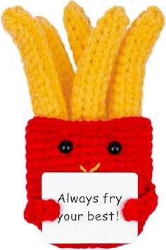 Funny Positive French Fries Cute Crochet Toy with Positive Card Cheer Up Funny Gag Gifts for Best Friend Birthday Housewarming Women Teacher Fall French Fries