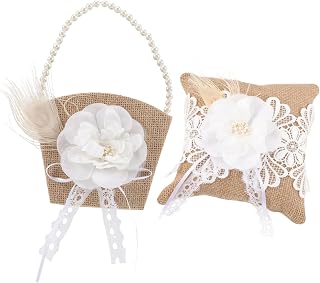 OFFSCH Juego De Cestas De Flores Con Forma De Almohada Para Bodas Cesta De Flores De Lino Para Bodas Guirnalda De Globos Verdes Para Niñas De Las Flores