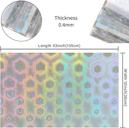 Miniatura 24 de HYANG - Hojas de piel sintética de vinilo holográfico transparente de PVC con diseño de pentágono grande, 1 rollo de 12 x 53 pulgadas