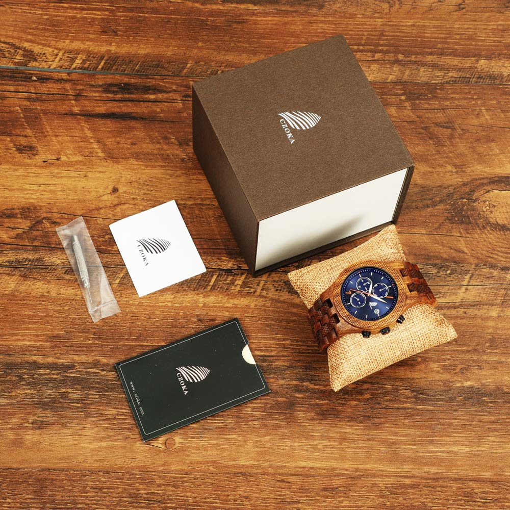 Orologio da Uomo in Legno, Pterocarpus soyauxii Black walnut ebony Orologio Legno Uomo Cronografo Al quarzo con Cinturino in Legno, Adattabile A Qualsiasi Misura Del Polso