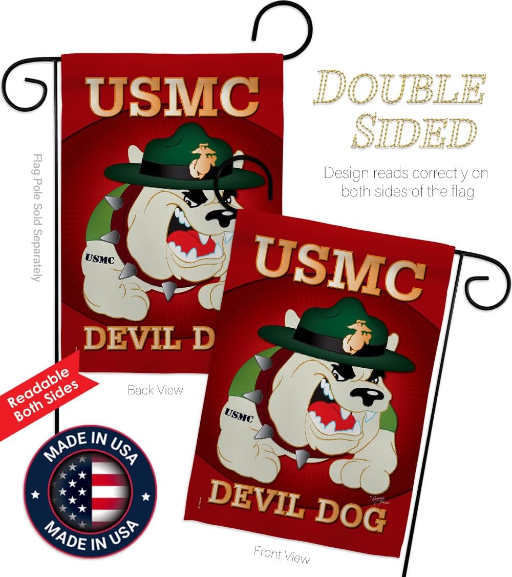 Devil Dog Garden Flag - Set with Stand Armed Forces Marine Corps USMC Semper Fi United State American Military Veteran Retire Official - House Banner Small Yard Gift Double-Sided 13 X 18.5