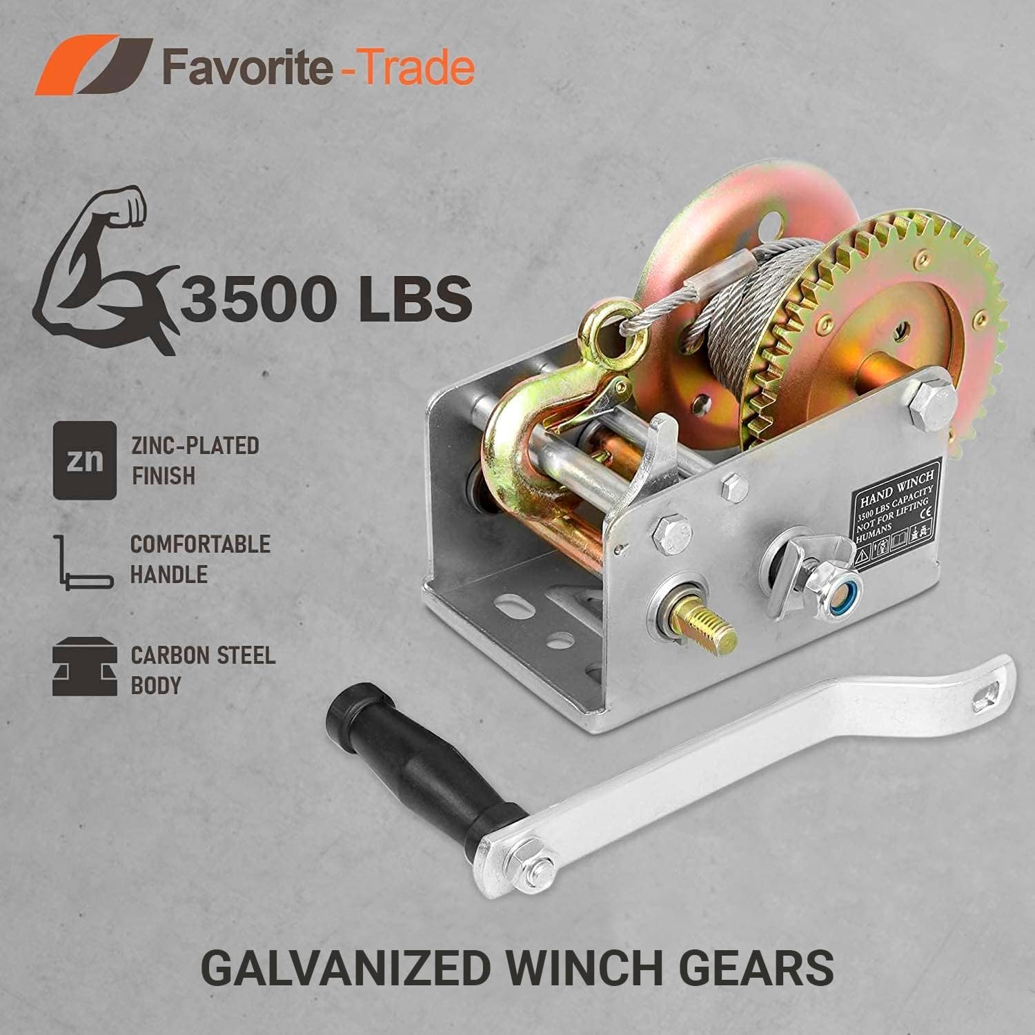 Trailer Winch – Durable Hand Crank – 3500 lbs Hand Winch with Cable - Boat Trailer Cable, Heavy Duty Rope Crank for Trailer, Boat or ATV Towing