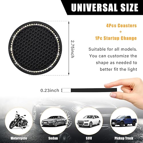 Miniatura 8 de Ziciner Paquete de 4 posavasos brillantes para automóvil, portavasos de cristal con diamantes de imitación, accesorios universales antideslizantes y