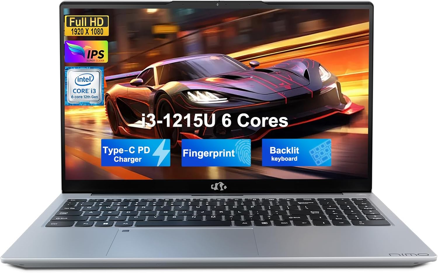 NIMO 15.6" FHD IPS Student-Laptop-Computer - Intel Core i3-1215U(Beat i5-1135G7, 6 Cores Up to 4.4GHz), 8GB RAM 256GB SSD, 65W Type-C, 2 Years Warranty, Fingerprint, Backlit Keyboard, Wi-Fi 6, BT5.2