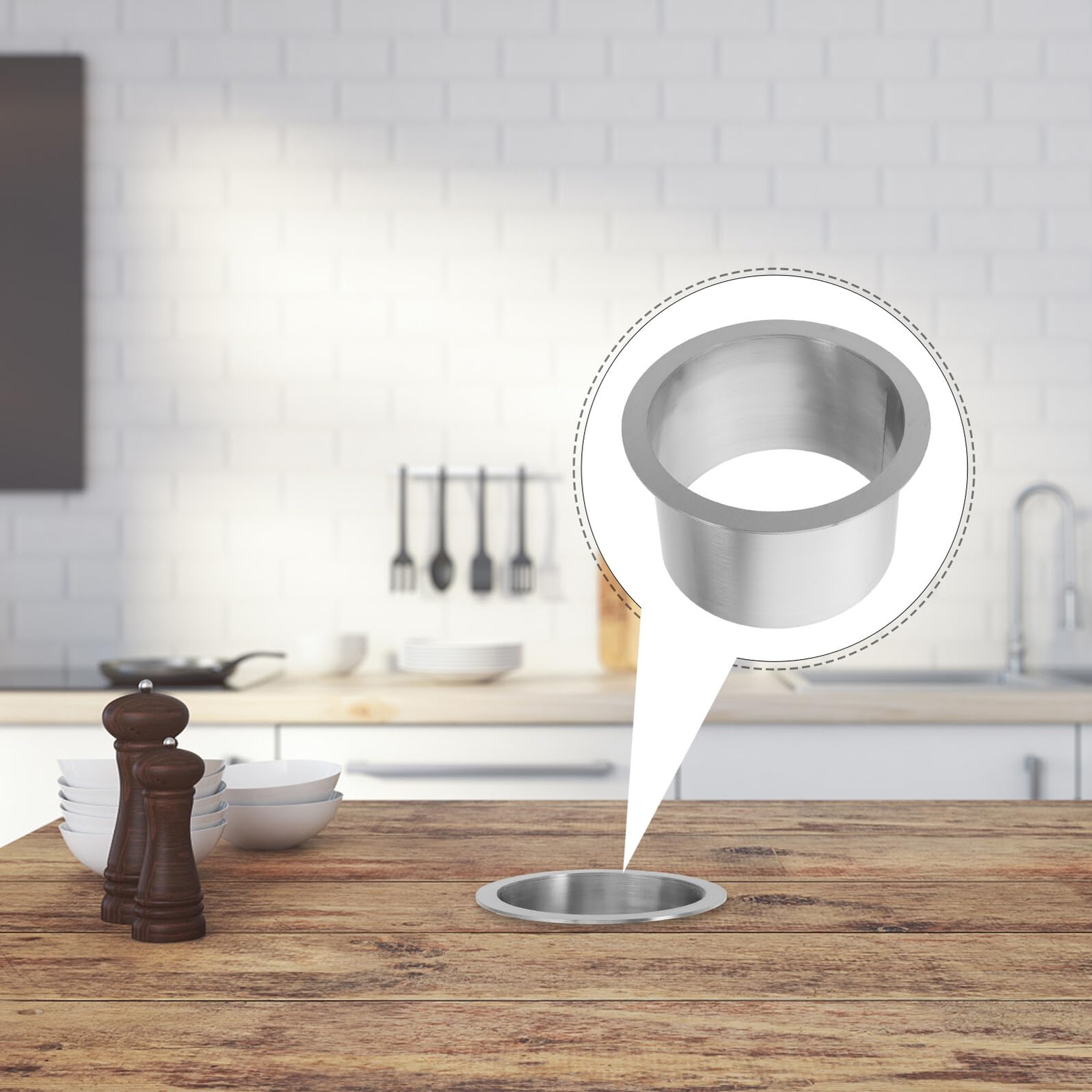 Veemoon Tapa Empotrada para Cubo de Basura de Acero Inoxidable Diseño Redondo Oculto para Encimera de Cocina y Baño Resistente y Compacta Adecuado para Espacios Pequeños y Escritorios