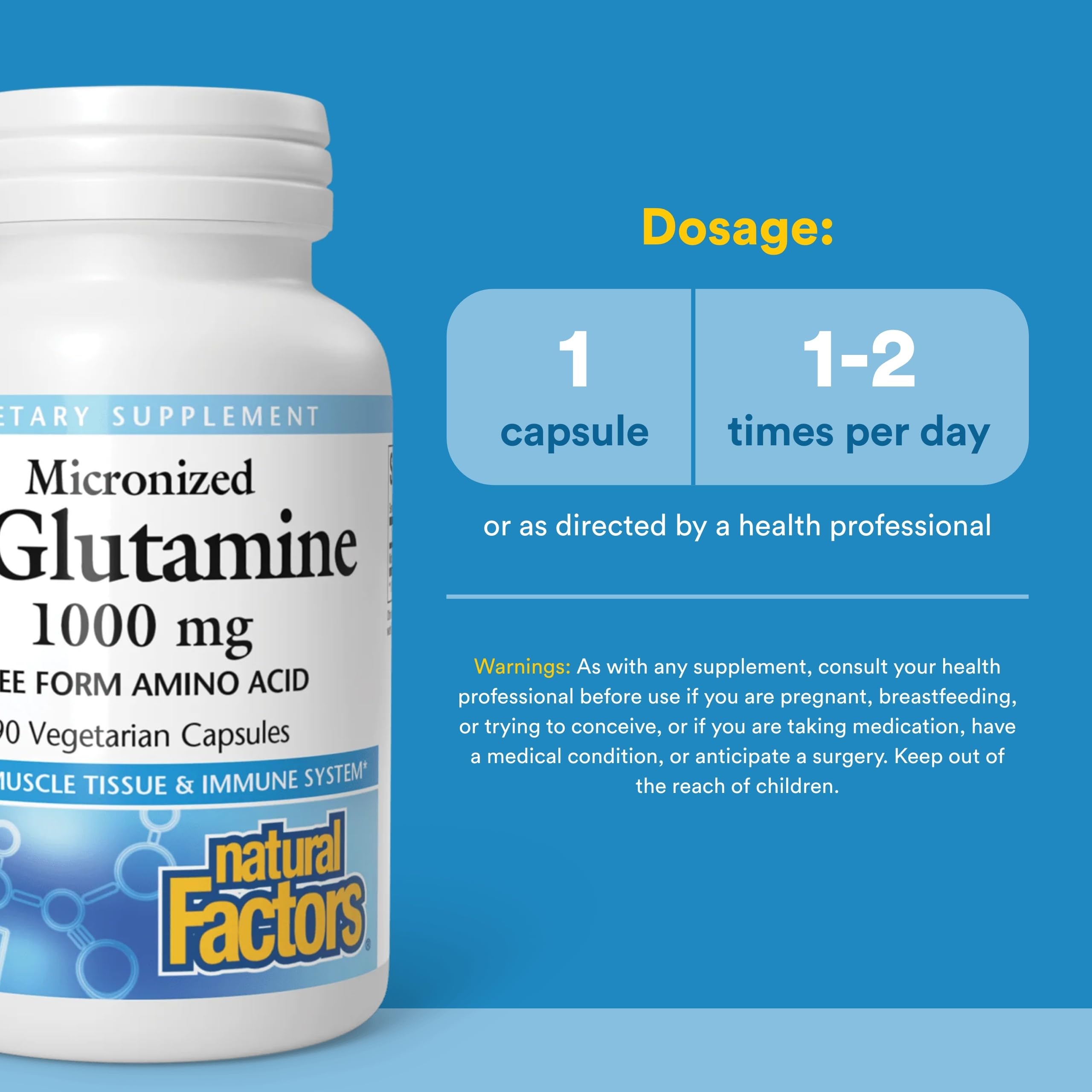 Natural Factors Micronized L-Glutamine Amino Acid 1000 mg, 90 Veg Capsules — Amazon image 3