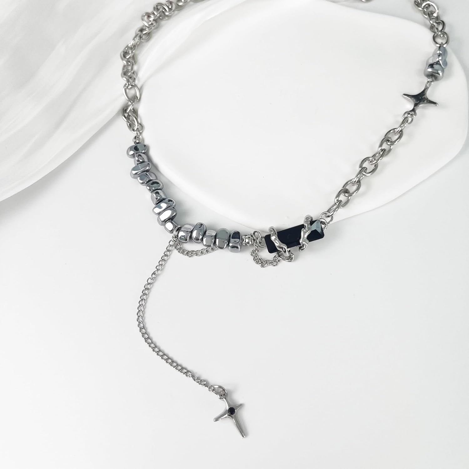 Y2k Irregular Necklace Star Pendant Moonlight Stone Fashion Collar Chain Design Spicy Silver Jewelry for Women - Image 8