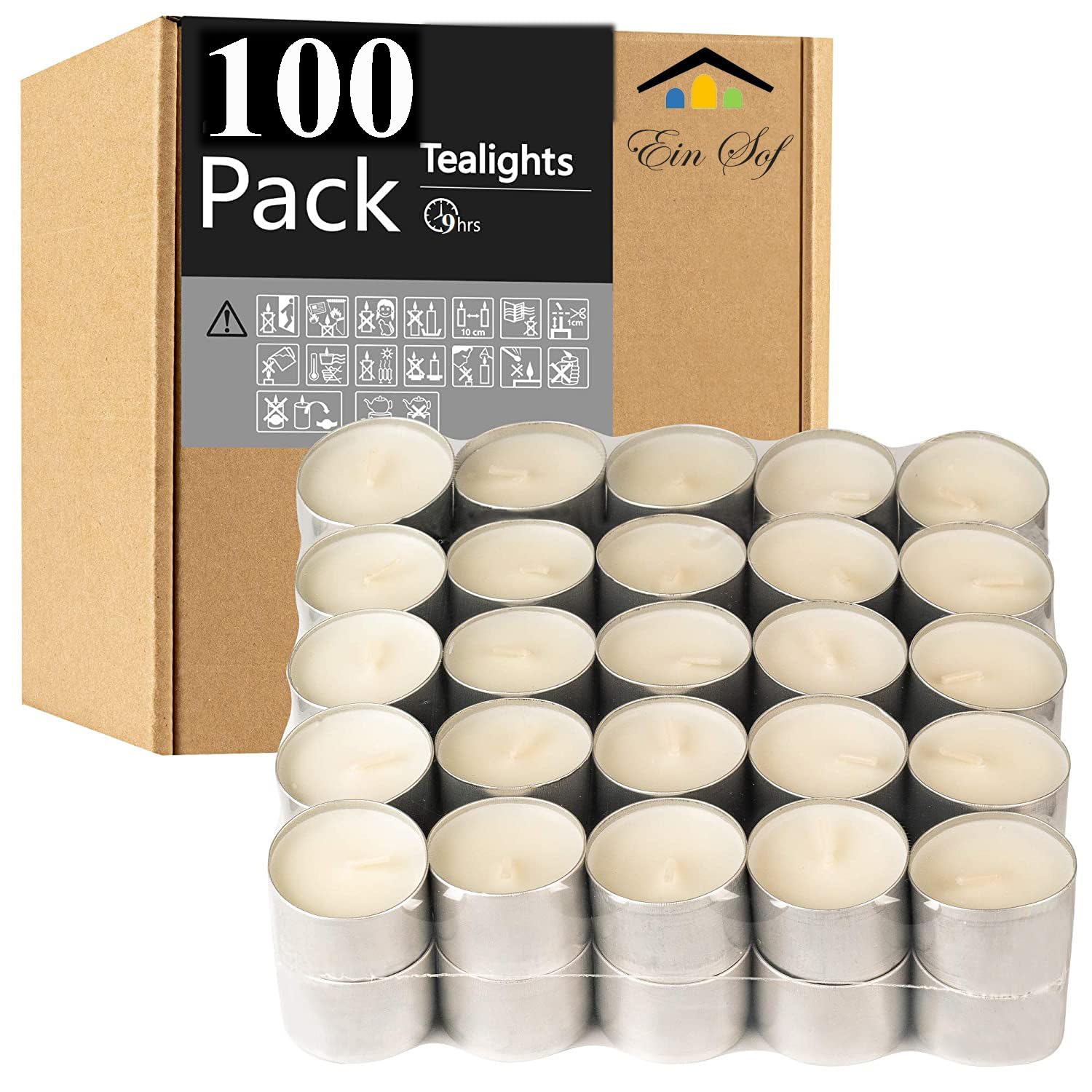 Ein Sof Jumbo Tealight Candles (Pack of 50) - 9 Hour Long Burn Time - Unscented, Smokeless & Dripless Pure Wax - White Tea Lights for Home Decor, Diwali, Spa Emergency & Blackout thumbnail 10