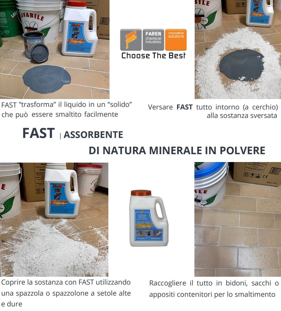 Faren FAST,Polvere Assorbente di Natura Minerale,ideale per pulire QUALSIASI liquido(come Oli,Vernici,Acidi,Grassi),Ecologico, 5Kg (4)