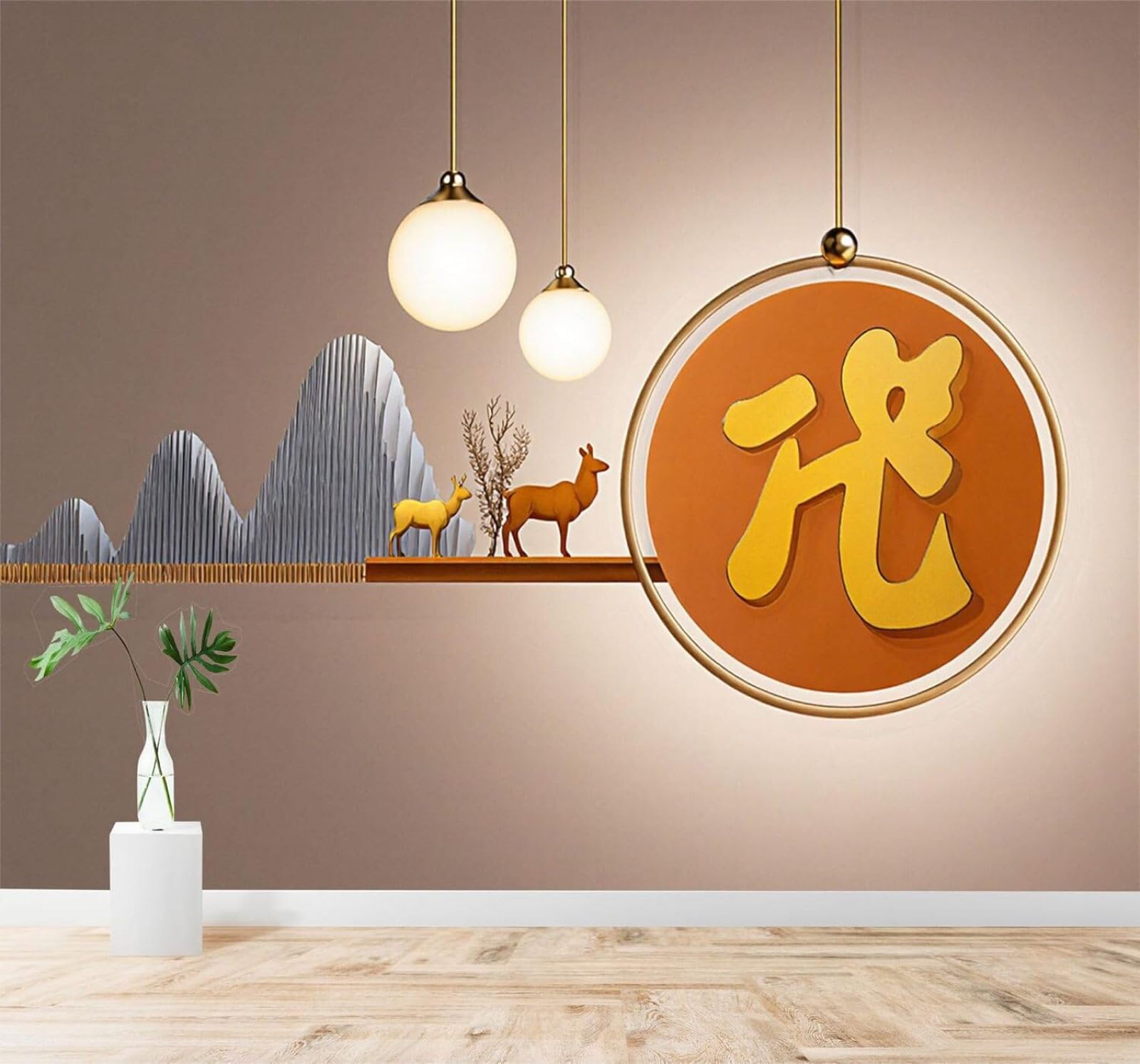 XLMING Creative Minimalist Deer Mountain Peaks Warm Pendant Light 3D Wallpaper Silky Texture Home Study Office Grey Dining Room Sofa Bedroom Living Room TV Backdrop-150cm×105cm