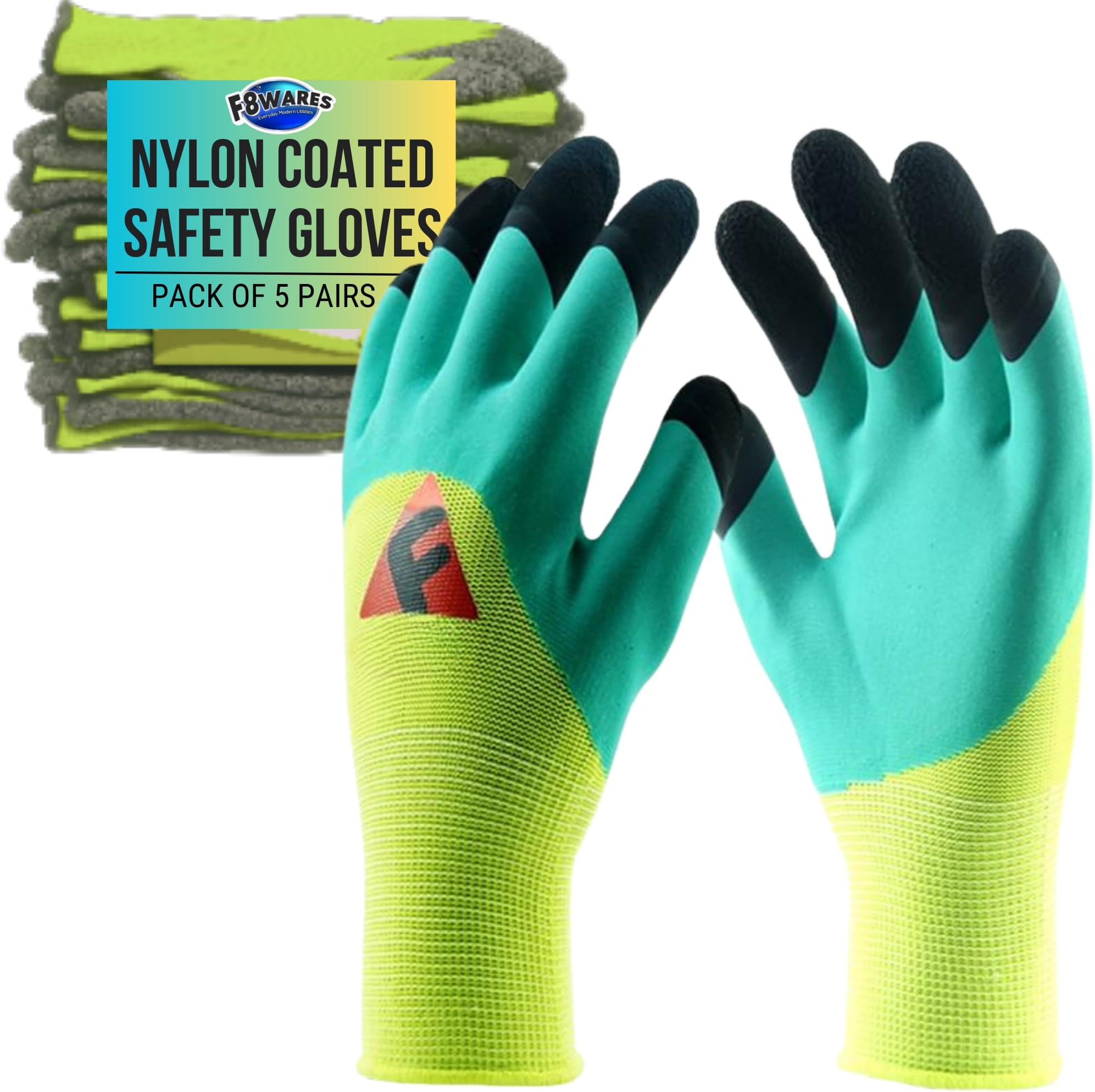 F8WARES Reusable Nylon Latex Coated Work Safety Industrial Gloves/Gardening Gloves/Cotton Hand Gloves/Industrial Gloves Stretchable Cut-resistant Standard Size XL
