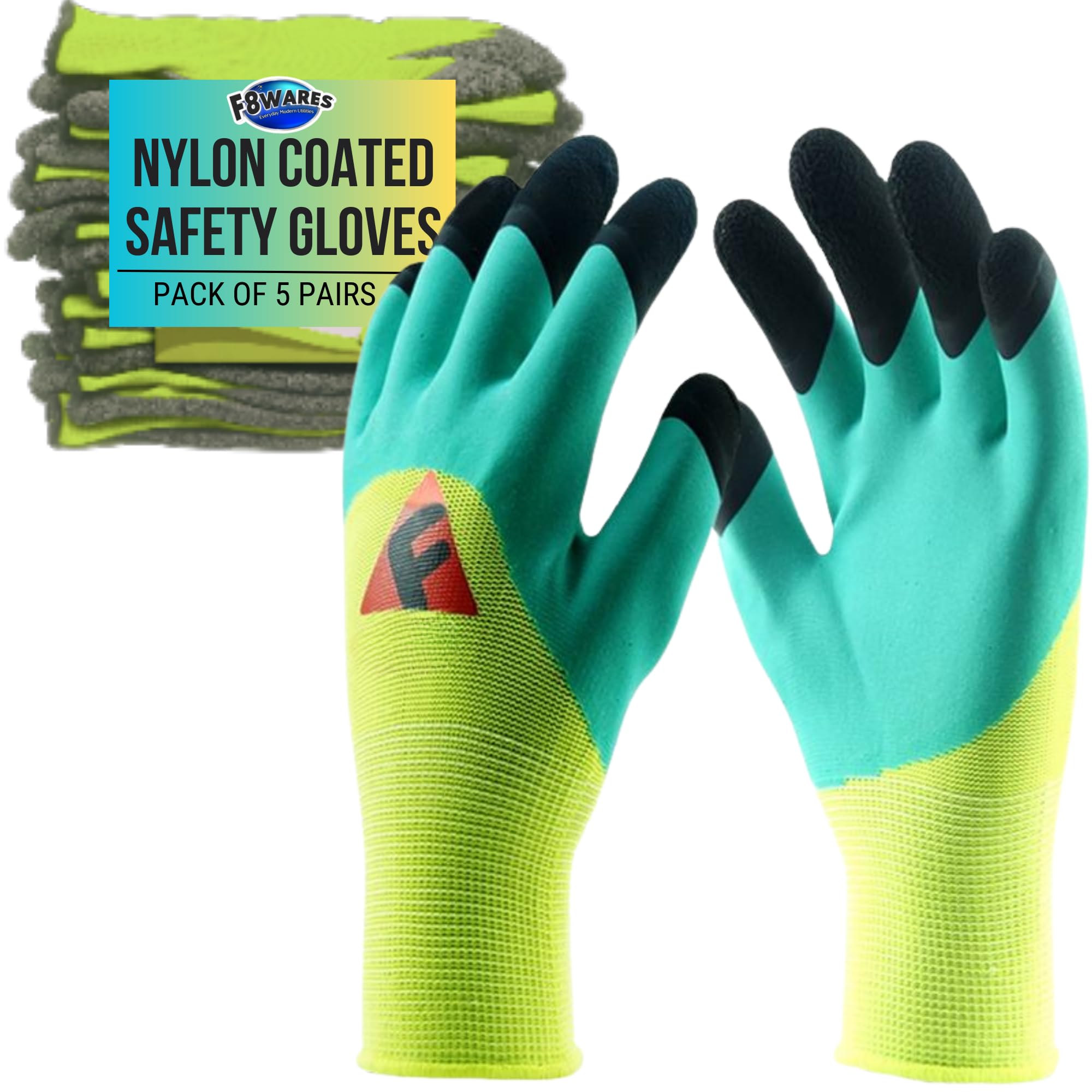 F8WARES Reusable Nylon Latex Coated Work Safety Industrial Gloves/Gardening Gloves/Cotton Hand Gloves/Industrial Gloves Stretchable Cut-resistant Standard Size XL