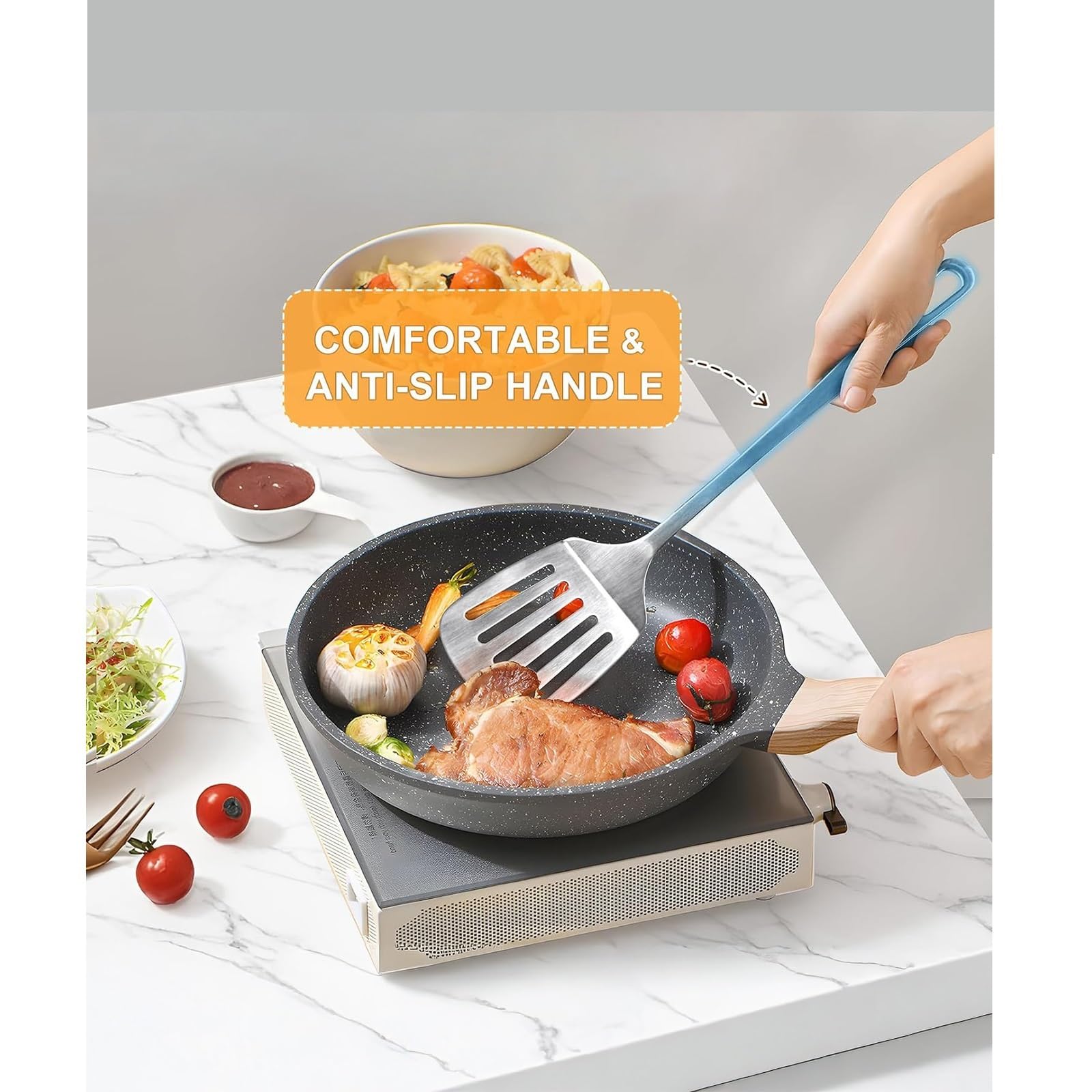 4-teiliges Edelstahl-Spatel-Set, Metallspatel, stabiler und geschlitzter Pfannenwender, hochhitzebeständige Kochutensilien for Fischeier, Pfannkuchen für Antihaft-Kochgeschirr(Size 1)