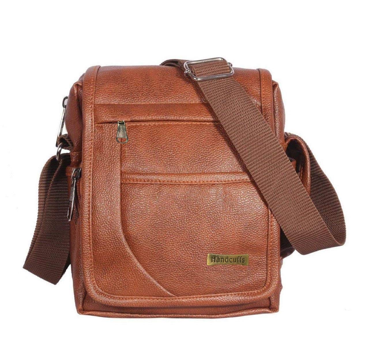 Handcuffs Mens Sling Bag | Pu Leather | Messenger | One Side | Shoulder | Cross Body | Stylish | Small | Casual | Travel | Office | Bag (Tan) (B079T41BXY) Amazon Price History, Amazon Price Tracker