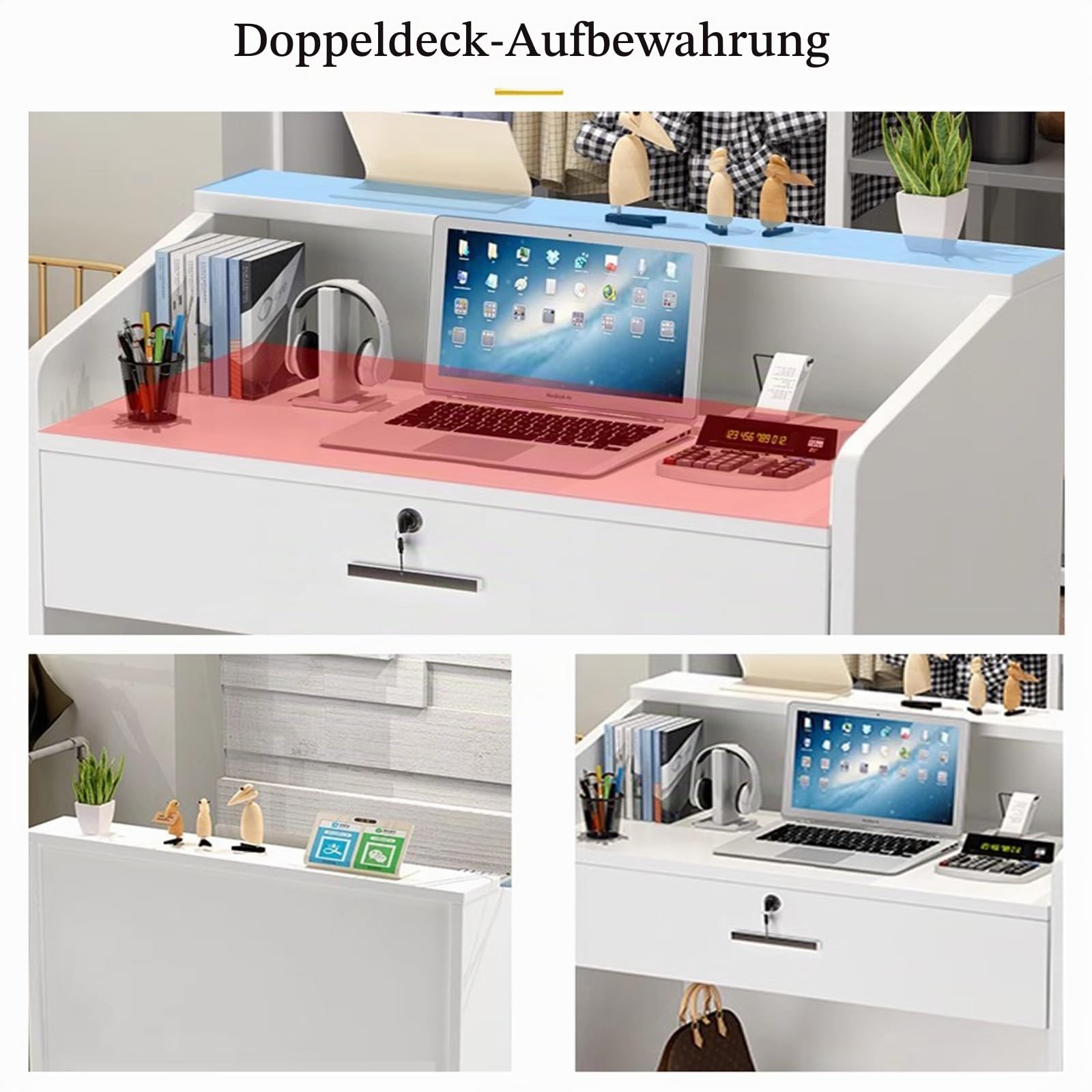 Empfangstheke mit abschließbaren Schubladen & Schrank, Rezeption in schwarz, Empfangstresen, Bürotheke, für Firmenhallen, Hotelrezeptionen, Bekleidungsgeschäften, Konditoreien, Obstgeschäften