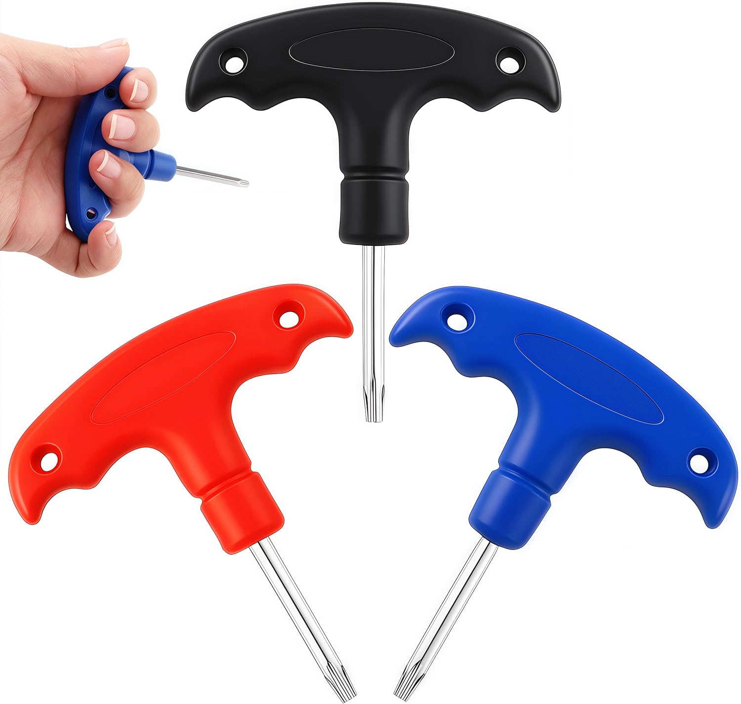 3 Pcs Golf Torque Wrench Tool Set, Stainless Steel Portable Golf Driver Club Adjustment Tools with Non-Slip Handle for T15 (Blue) T25 (Black) T20 (Red)