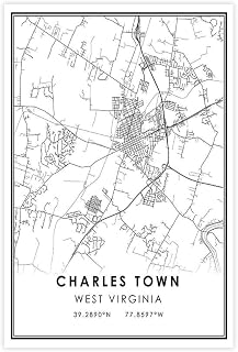 ZCXH Charles Town Map West Virginia Canvas Poster Wall Art Decor Print Picture Paintings for Living Room Bedroom Decoration Unframe-style20x30inch(50x75cm)